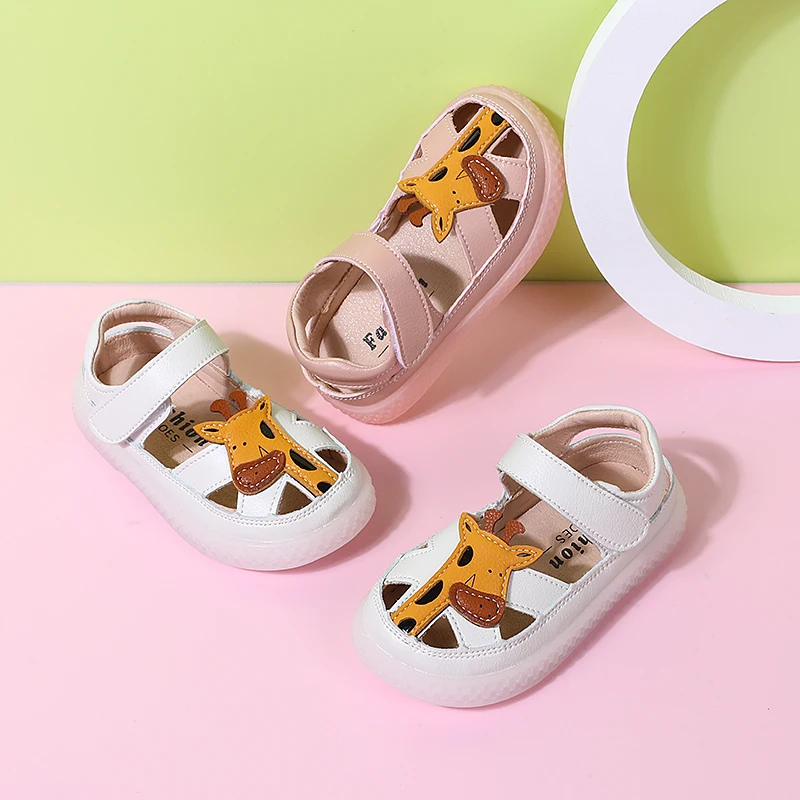 Genuine Leather Baby Shoes Cute Giraffe Pattern Toddler Sandals For Girls Closed Toe Anti-Slippery Infant Boys Sandals Summer kids sandals baby sandals