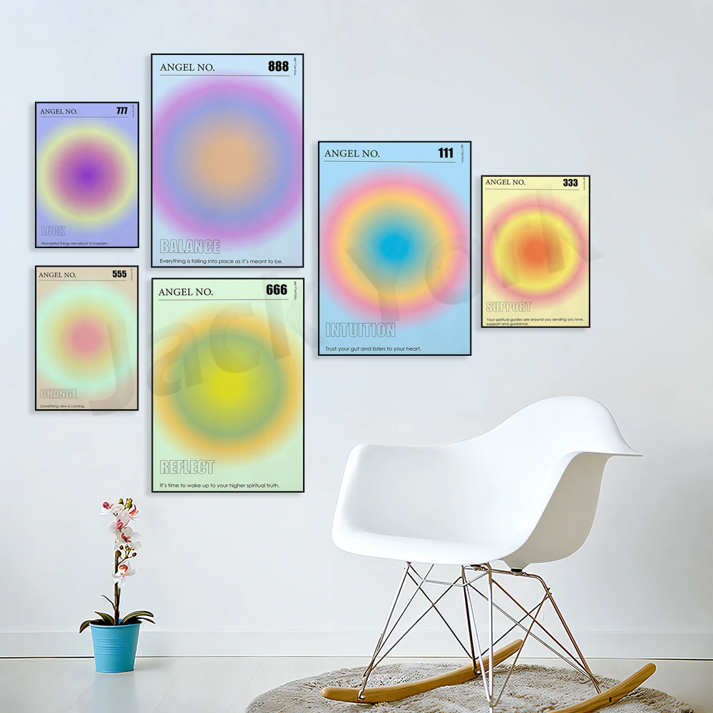 Angelo Numero, Aura Gradiente Poster,70S Decorazione, Positivo Affermazione, Manifestazione, Buona Vibes, Consapevole Di Citazione, Aura Di Energia