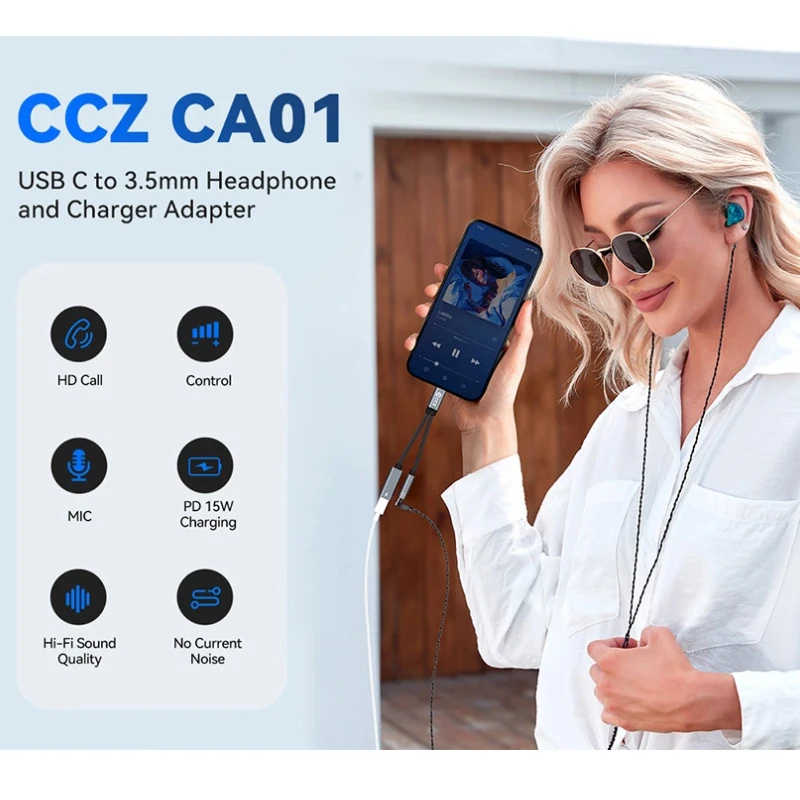 USB-C Audio and Charging Splitter Dongle with 3.5mm Headphone Jack and 15W Power Delivery
