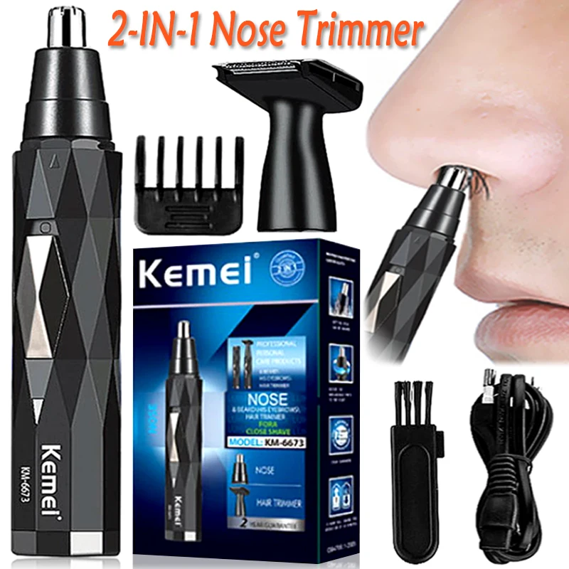 Kemei 2in1 Rechargeable Nose Hair Trimmer Mens Eyebrow Nose Ear Cleaner Hair Removal Machine