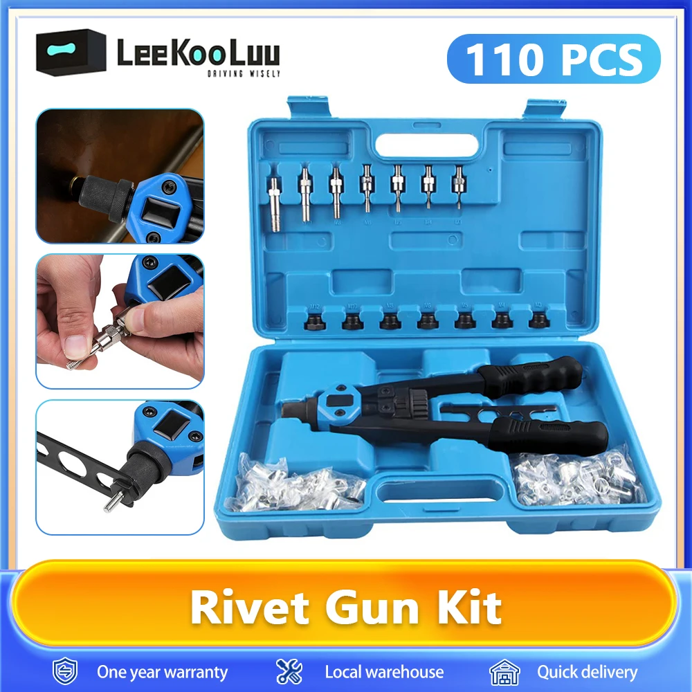 Jeu de pinces à écrou à rivets, jeu de pinces à rivets filetés, 110 écrous à rivets en M5 M6 M8 M10 M12, pistolet à écrou à rivets manuel robuste