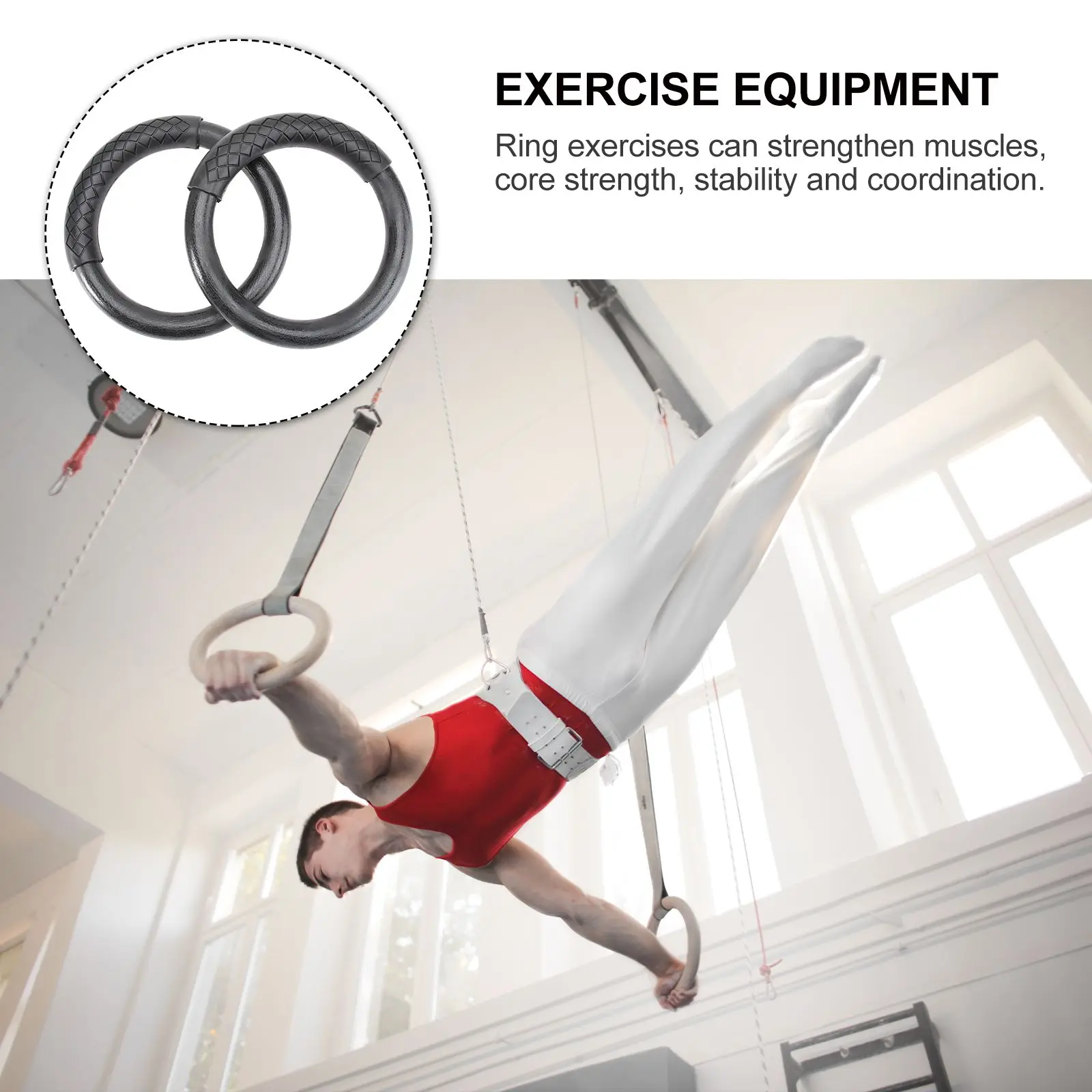 Gymnastic Rings Workout Equipment Exercise Rings for Home Calisthenics Full Body Training Fitness Accessories Black