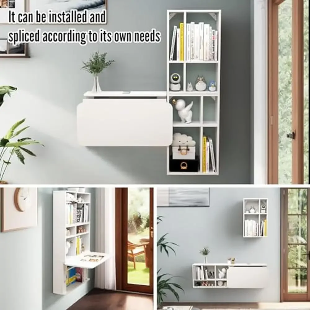Floating Wall Mounted Desk Laptop Storage Shelves Folding Drop Leaf Table. Ideal Home Office Bookcase TV Stand Bathroom Cabinet 4