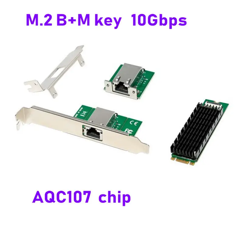 

M.2 Single Port 10gb network cards 10 Gigabit Nic B Key M Key 10G/2.5G/1000M RJ45 Lan Network Adapter Card AQC107 Chip