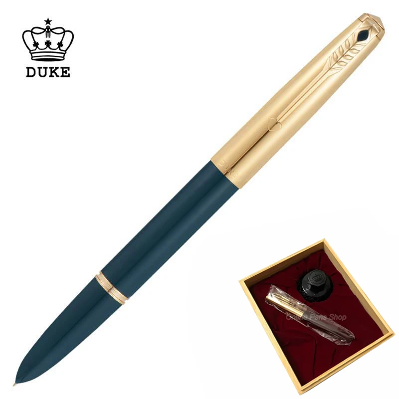 Duke Outstanding 14K Gold Nib E F 0.38 & Bent Nib Calligraphy Fountain Pen Metal Semi-Steel Ink Pen D51 Writing Gift Set