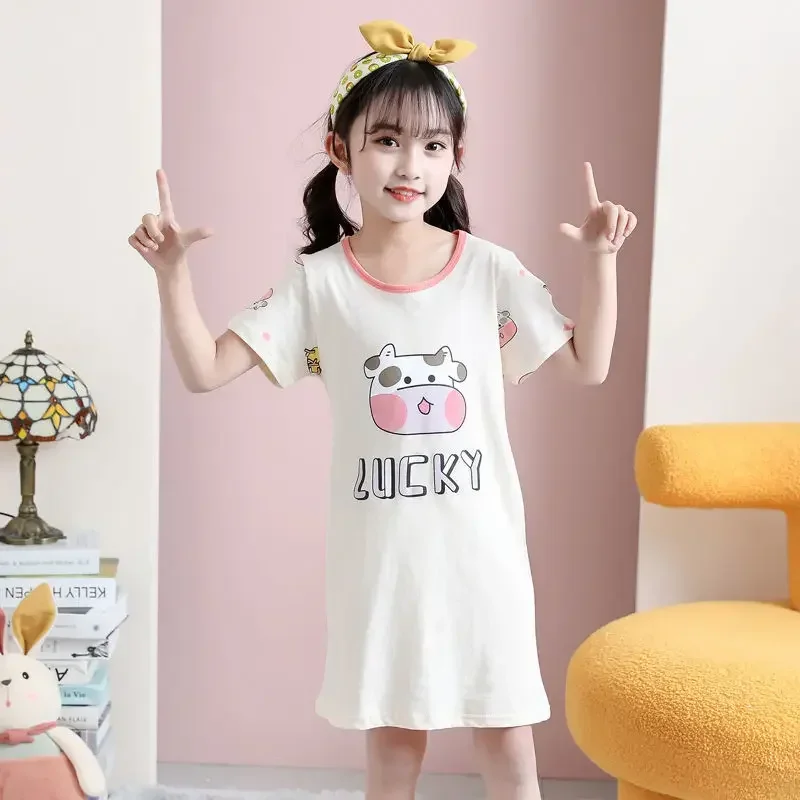2024 Children Pajamas Summer Dresses Girls Baby Nightdress Cotton Princess Nightgowns Home Clothes Inflant Kid Cartoon Sleepwear images - 6