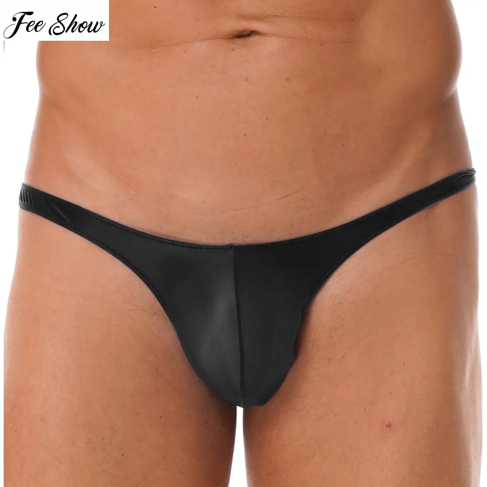 

Mens Glossy Bulge Pouch G-string Thongs Underwear Solid Color Low Waist Briefs Underpants Swimwear