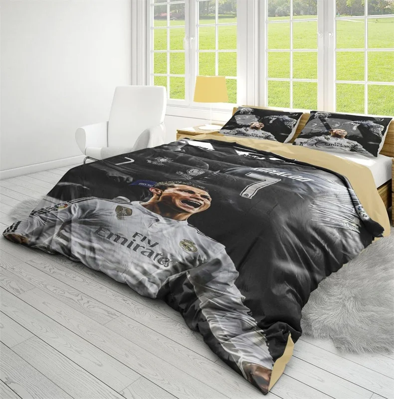 Description Picture 4 of itemFootball Themed Bedding Set Made of Microfiber Material, Football Stars 3-Piece Duvet Cover Set with Pillowcases for Ultimate