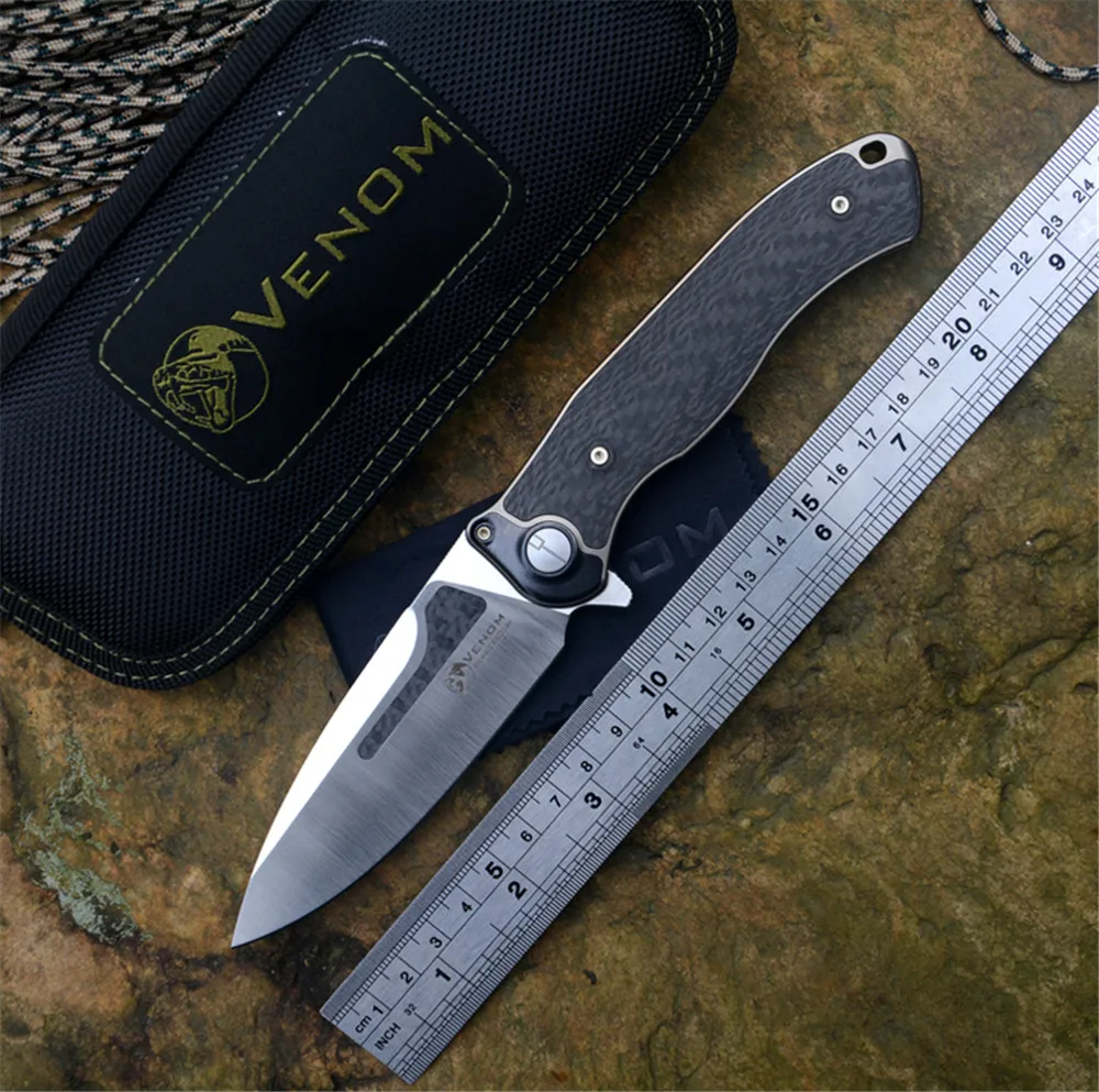 

Kevin John M390 Blade Titanium CF Handle Flipper Outdoor Hunting Pocket Folding Collection Gift Knives Venom Bone Doctor