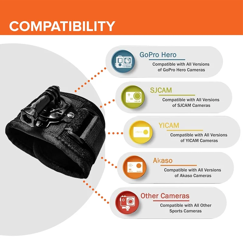 Wrist Strap Mount 360° Rotatable Holder For GoPro Hero 13 12 11 10 9 8 7 SJCAM AKASO Insta360 DJI Osmo Action Camera Accessories