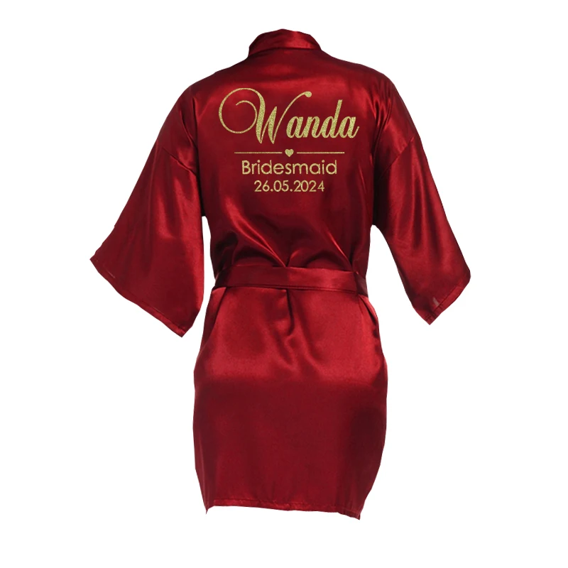 Customized Name Date Wedding Bathrobe Faux Silk Bridal Robe Bride Bridesmaid Wedding Robes Woman Bachelorette Hen Party Best Sellers In Women's Clothing