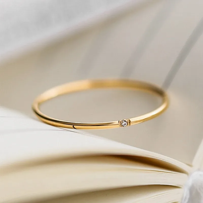 1mm Thin Stainless Steel CZ Inlay Stackable Ring Wedding Band for Women Girl Size 3-10 4