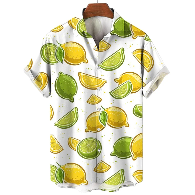 thumbnail image 1 of Camisa hawaiana con estampado 3D de piña, limón y maracuyá para hombre, camisas de coco, blusas casuales de manga corta de verano, blusa holgada de calle, 1 of 5