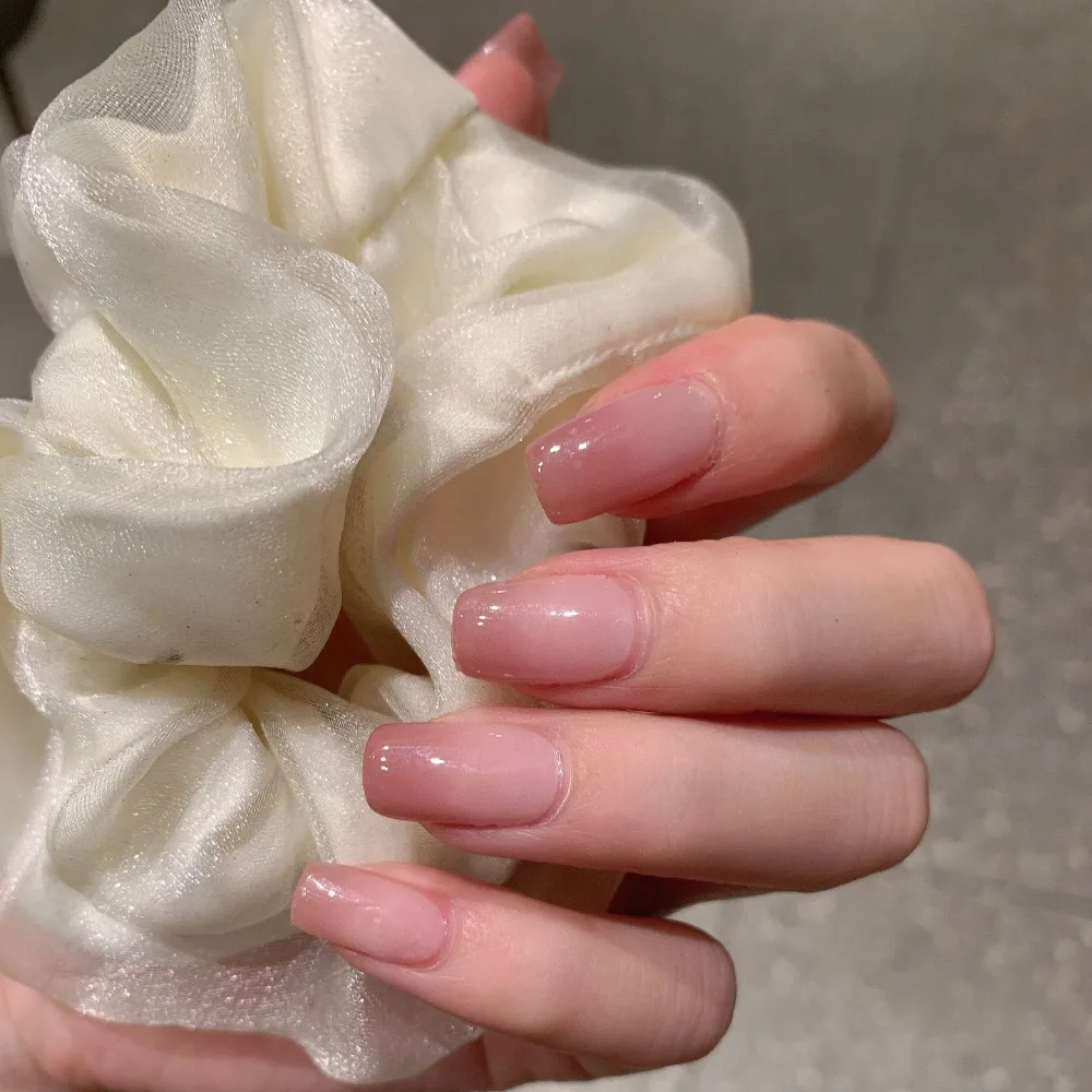 Semi-cured Gel Nail Stickers Solid Color Nail Semi-baked Tips Full Paste Nail Decals UV Lamp Need 5