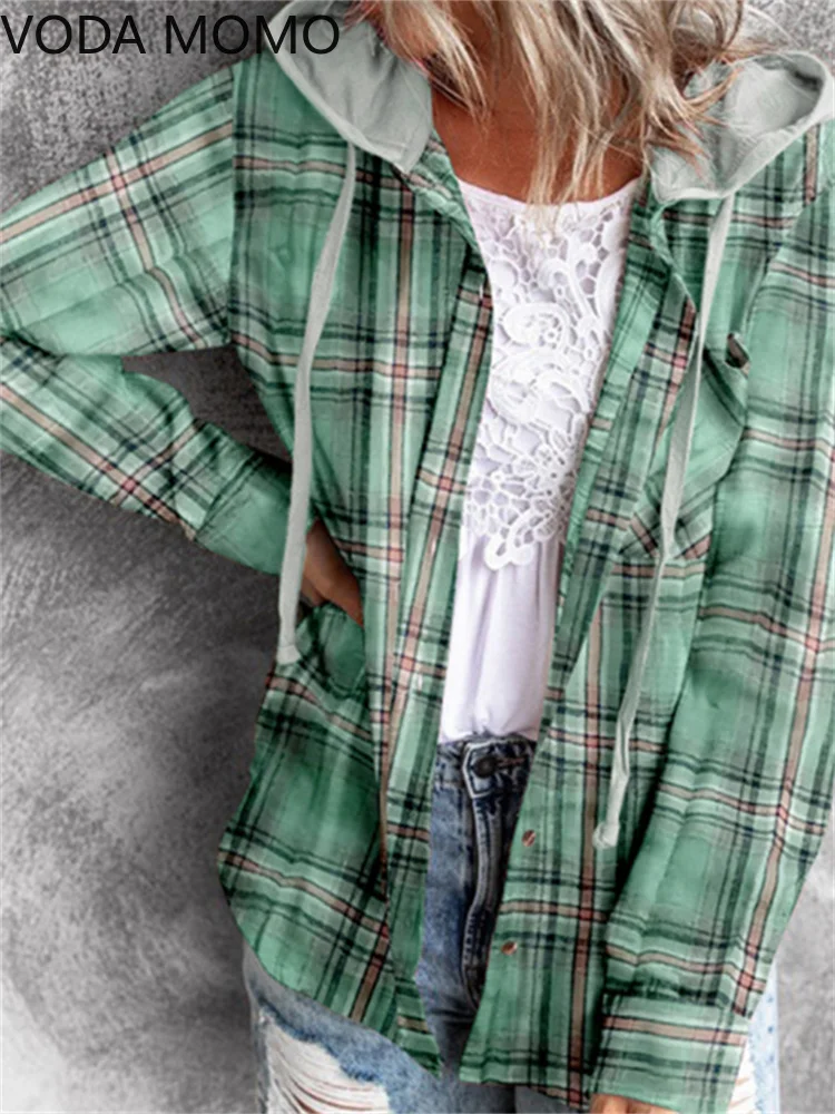 Chemise à capuche à carreaux pour femmes, manches longues, en coton  mélangé, à la mode, avec une rangée de boutons, Style britannique, nouvelle  collection printemps - AliExpress