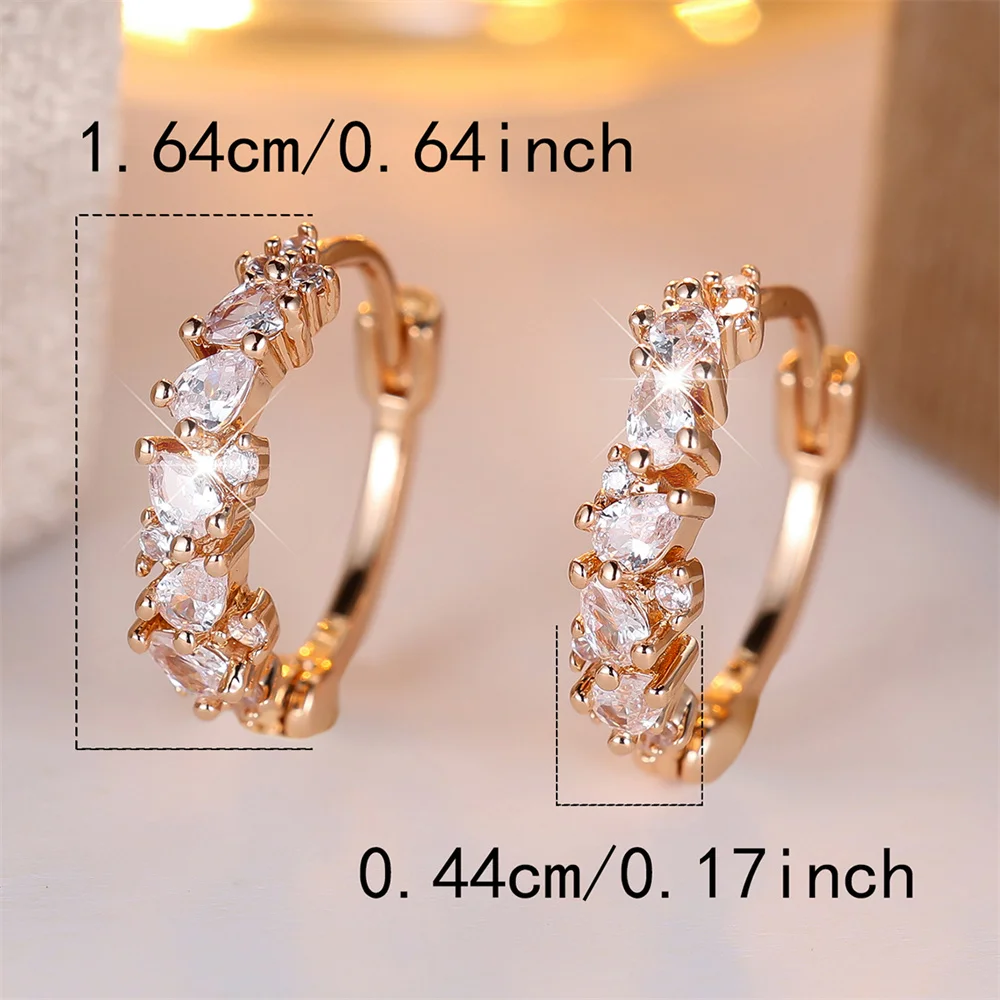 White Zircon Small Water Drop Stone Hoop Earrings For Women Vintage Gold Color Tiny Ear Buckle Wedding Jewelry Mother's Day Gift