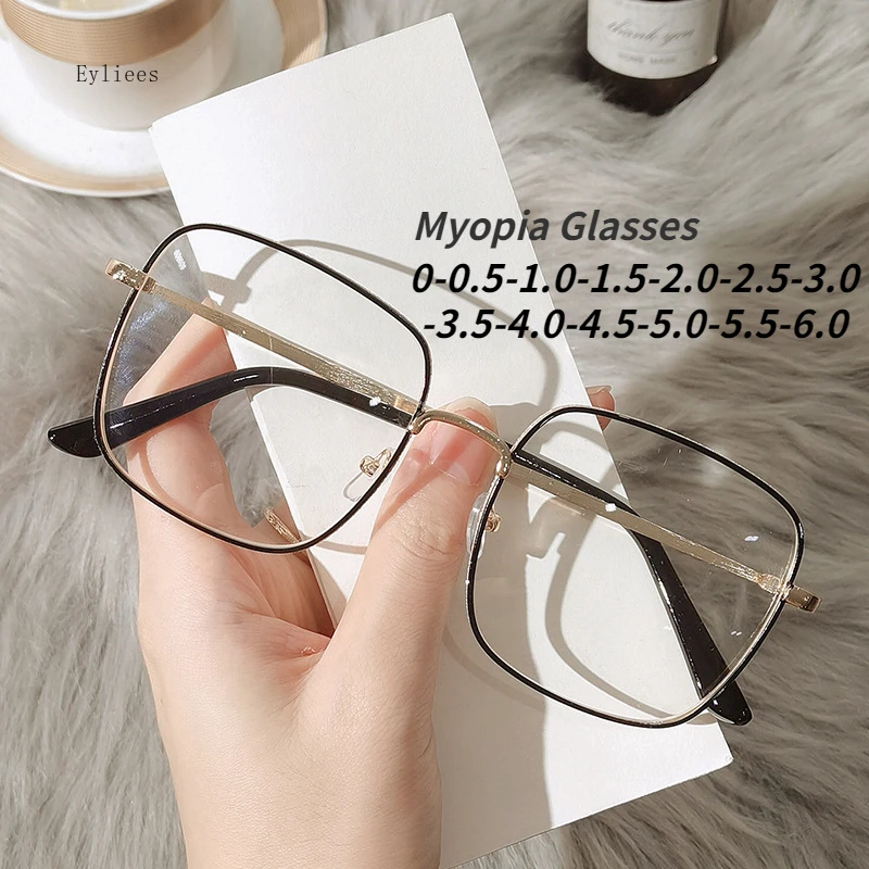 

Blue Light Blocking Rimless Myopia Glasses Women Metal Frame Transparent Glasses Eyeglasses Nearsighted -0.5 To -6.0 lunette