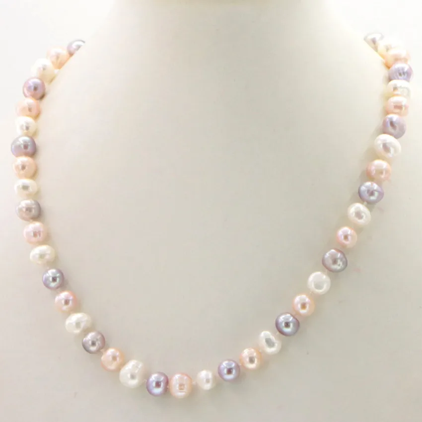 

Natural Freshwater Cultured Pearl Necklace Fashion 8-9MM Jewelry Wholesale Beautiful White/Purple/Mixed/Black Woman Birthday gif