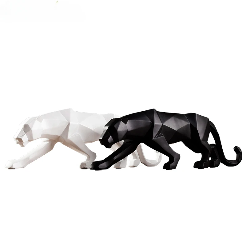 Große Panther-Statue, Tierfigur, abstrakter geometrischer Stil, Kunstharz, Leoparden-Skulptur, Heimbüro, Desktop-Dekoration, Kunsthandwerk
