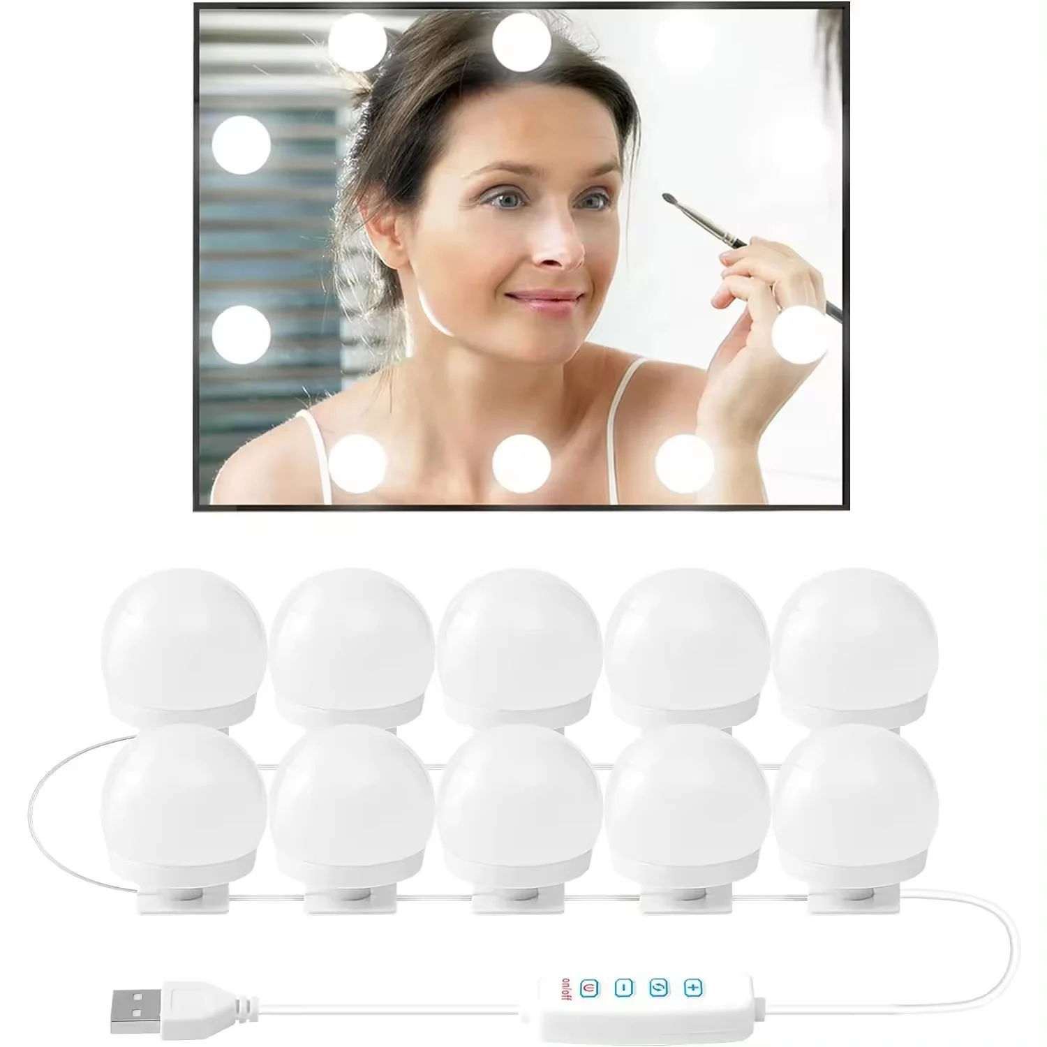 Hollywood style vanity mirror light, LED bulb, adjustable brightness and color, USB rechargeable light, (mirror not included)