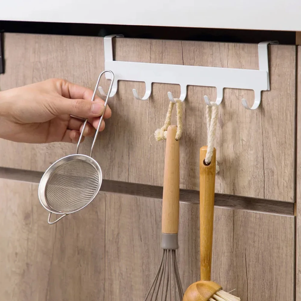 1Pc Hooks Over The Door 5 Hooks Home Bathroom Organizer Rack Clothes Coat Hat Towel Hanger Bathroom Kitchen Accessories