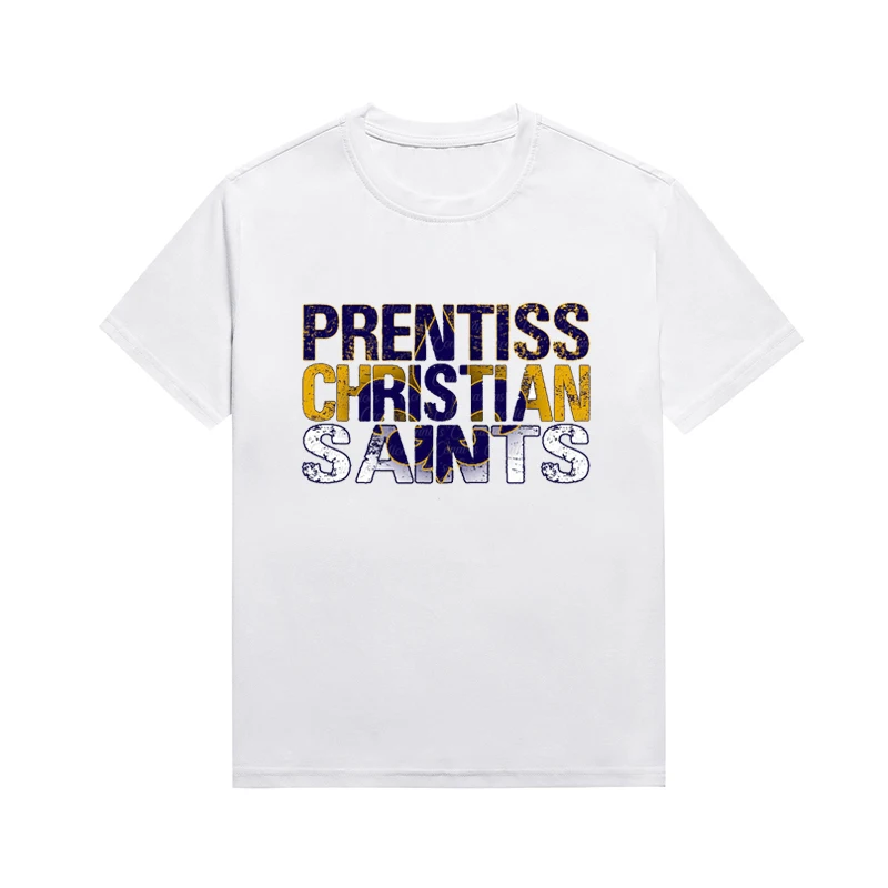 

Prentiss Christian Saints Slogan T Shirt Fun Letter Printing Top Casual Unisex Tee Custom Tops Christian Tees