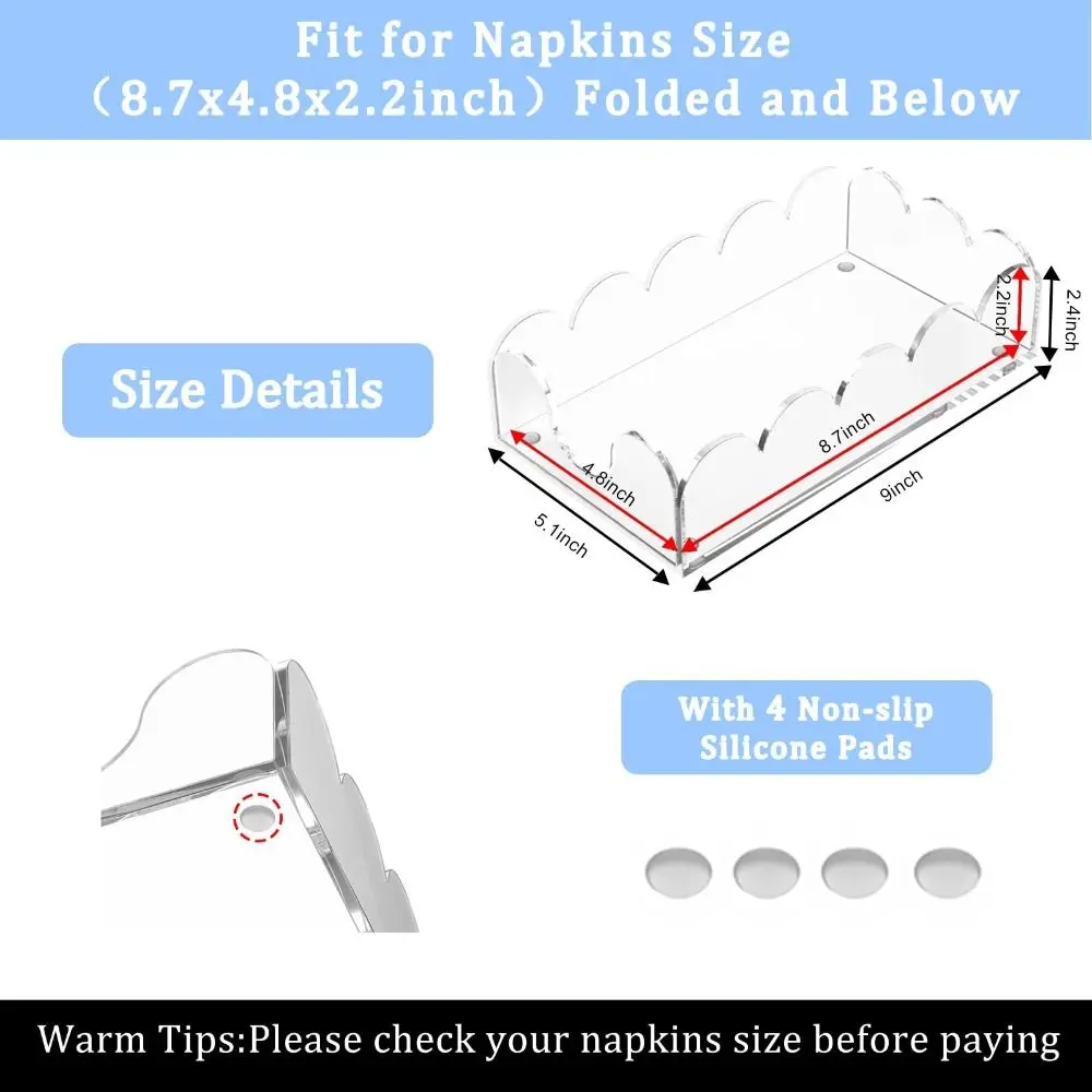 New Acrylic Acrylic Napkin Holder Handmade Tabletop Bathroom Scalloped Tray Napkin Tissue Storage Rack Disposable Paper 5