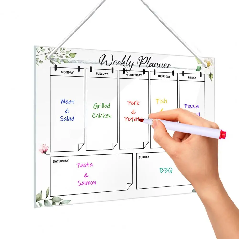 Residue-free Whiteboard Reusable Fridge Weekly Planner Whiteboard Acrylic Message Board with Pens for Refrigerator for Home