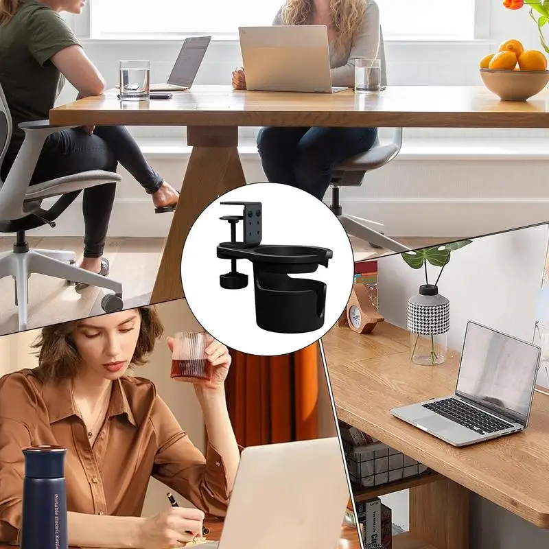 Desk Cup Holder Clamp Adjustable Anti-Spill Coffee Cup Holder 360 Degree Rotating Table Edge Clamp Anti-Fall Desk