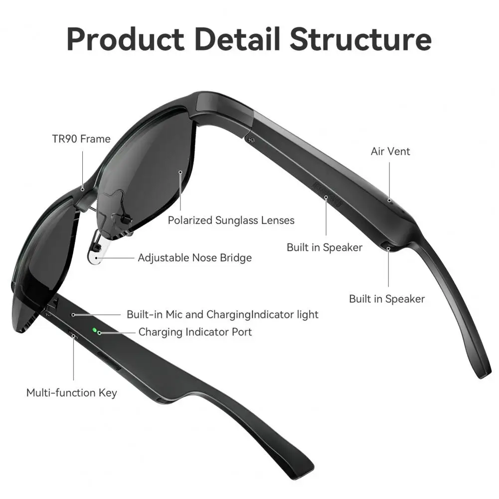 Smart Glasses Bluetooth-compatible Sunglasses Ergonomic Design Rechargeable Photochromic Lens UV-Proof Glasses With Speakers