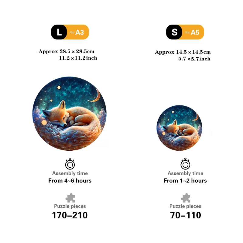 Sleeping Fox Round Wooden Puzzle Art, Uniquely Animal Shaped Pieces Wooden Toy, Christmas Gift Home Decor Family Game 2