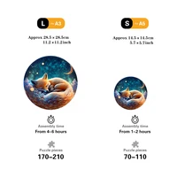 Sleeping Fox Round Wooden Puzzle Art, Uniquely Animal Shaped Pieces Wooden Toy, Christmas Gift Home Decor Family Game 2