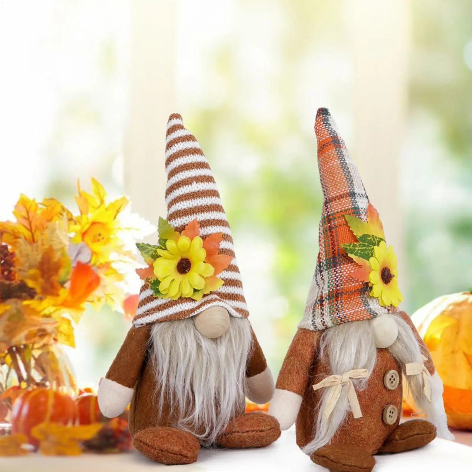 Autumn Gnome Decorations Handmade Festival Faceless Doll Tiered Tray Decor Maple Leaves Sunflower Gnome For Indoor Room Mantel