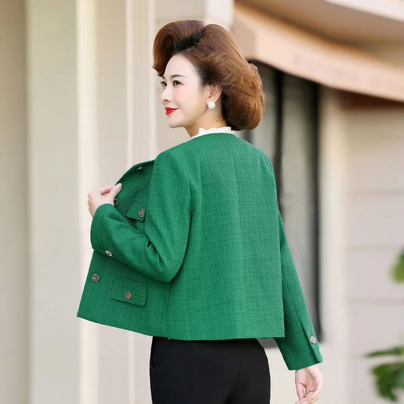 High End Small Fragrant Style for Middle-aged Elderly In 2023 Spring Autumn New  Round Neck Top Button Short Jacket Top Trend