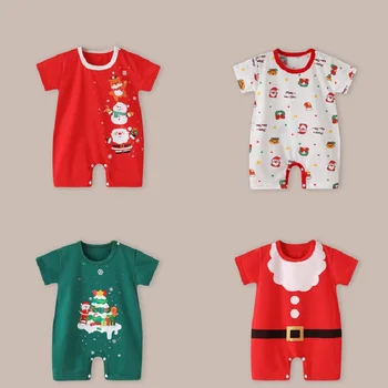 Neonati maschi Pagliaccetti sottili Neonate Manica corta Body Neonati Tuta da bambino per l'estate Primo costume di Natale
