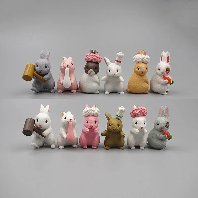 Cute Mini Rabbit Decoration 12Pcs Miniature Hare Animal Figurine Bunny Garden Ornament Micro Landschaft Craft
