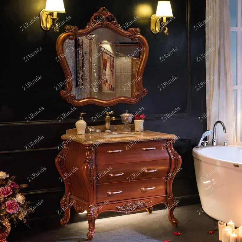 ~Y Bathroom New Arc European Bathroom Cabinet Antique Cabinet Oak Washbasin Combination Wash Basin Washstand