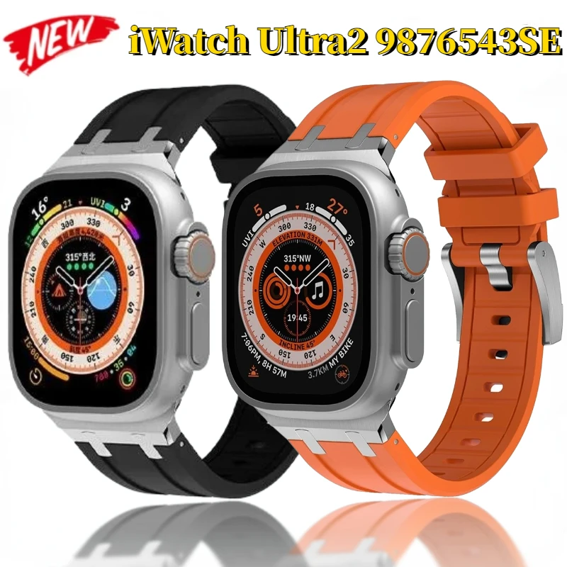 Fluororubber Silicone Strap for Apple Watch Ultra 49mm 9 8 7 45mm Modification Kit Belt IWatch 6 5 4 SE 44mm 42mm Wristband Band
