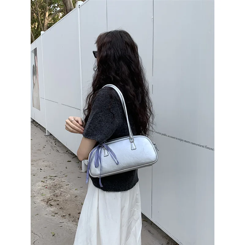 2024 Spring Summer New Collection Ballet Style Tote Bag for Women, Silver Shoulder Underarm Bag, Y2K Fashion
