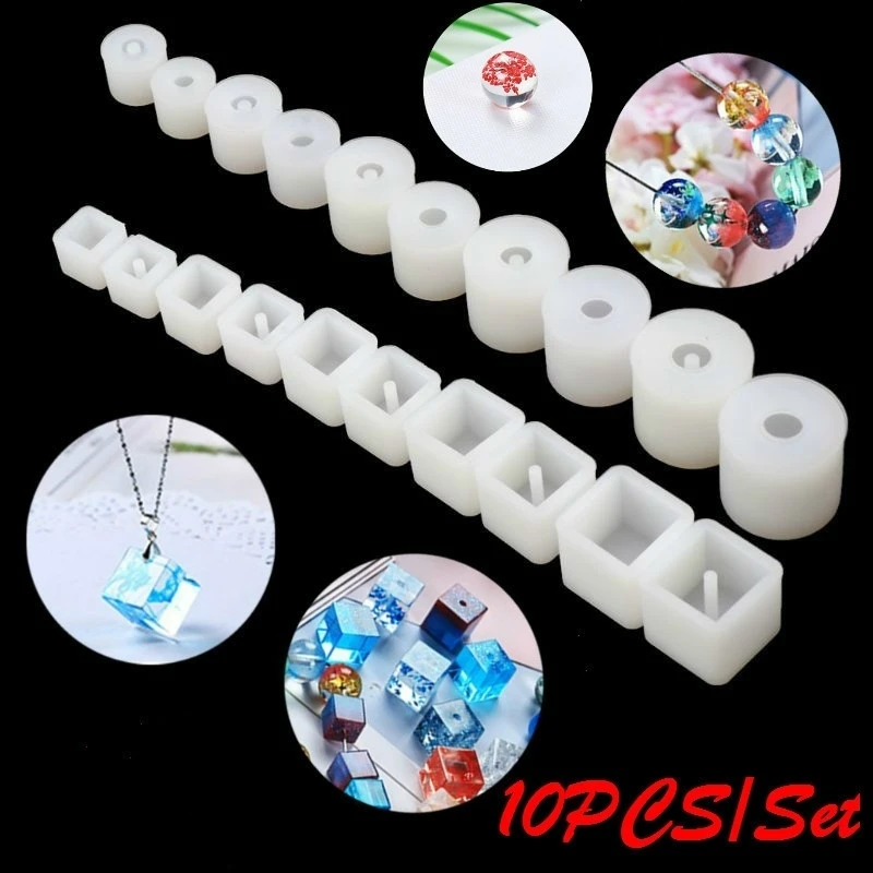 

10PCS/Set Silicone Resin DIY Round Square Beads Jewelry Making Resin Casting Mold