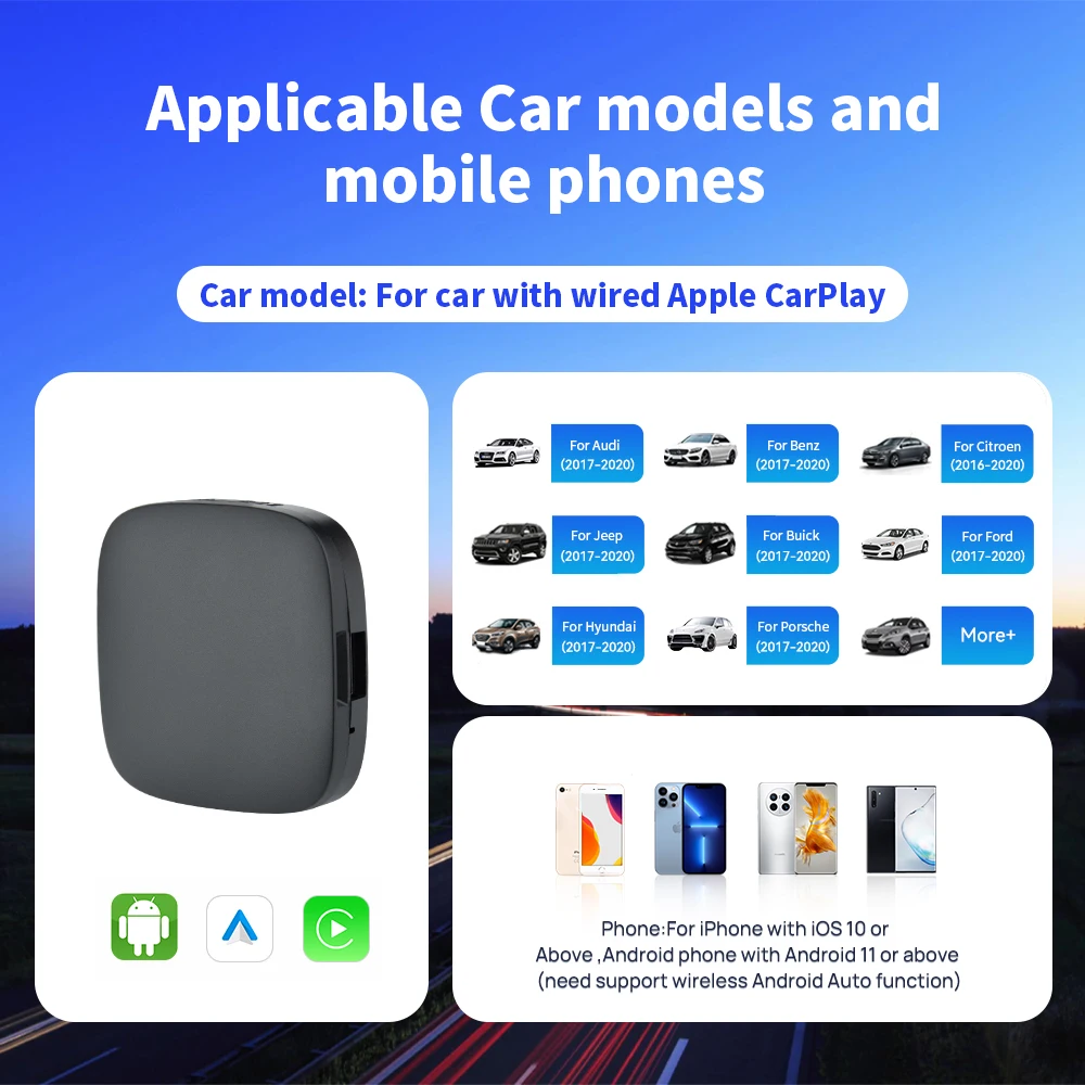 CarAiBOX Android 10.0 Wireless Mirror CarPlay Ai Box A133 4-Core Chip Smart Box Wireless CarPlay & Android auto with Play Store