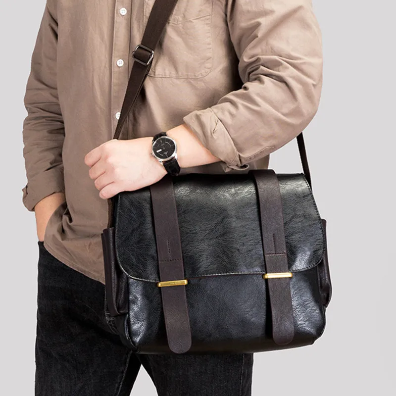 New Vintage Men Shoulder Bags Large Capacity Male Crossbody Messenger Bags Fashion PU Leather Travel Envelope Briefcase