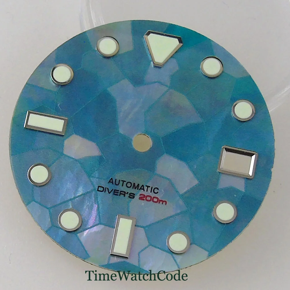 Green Luminous Mother of Pearl Watch Dial with Date Window and Hands Set