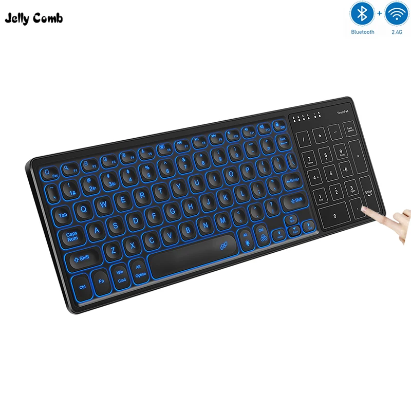 Jelly Comb Backlit Wireless Keyboard with Touchpad Rechargable 2.4G