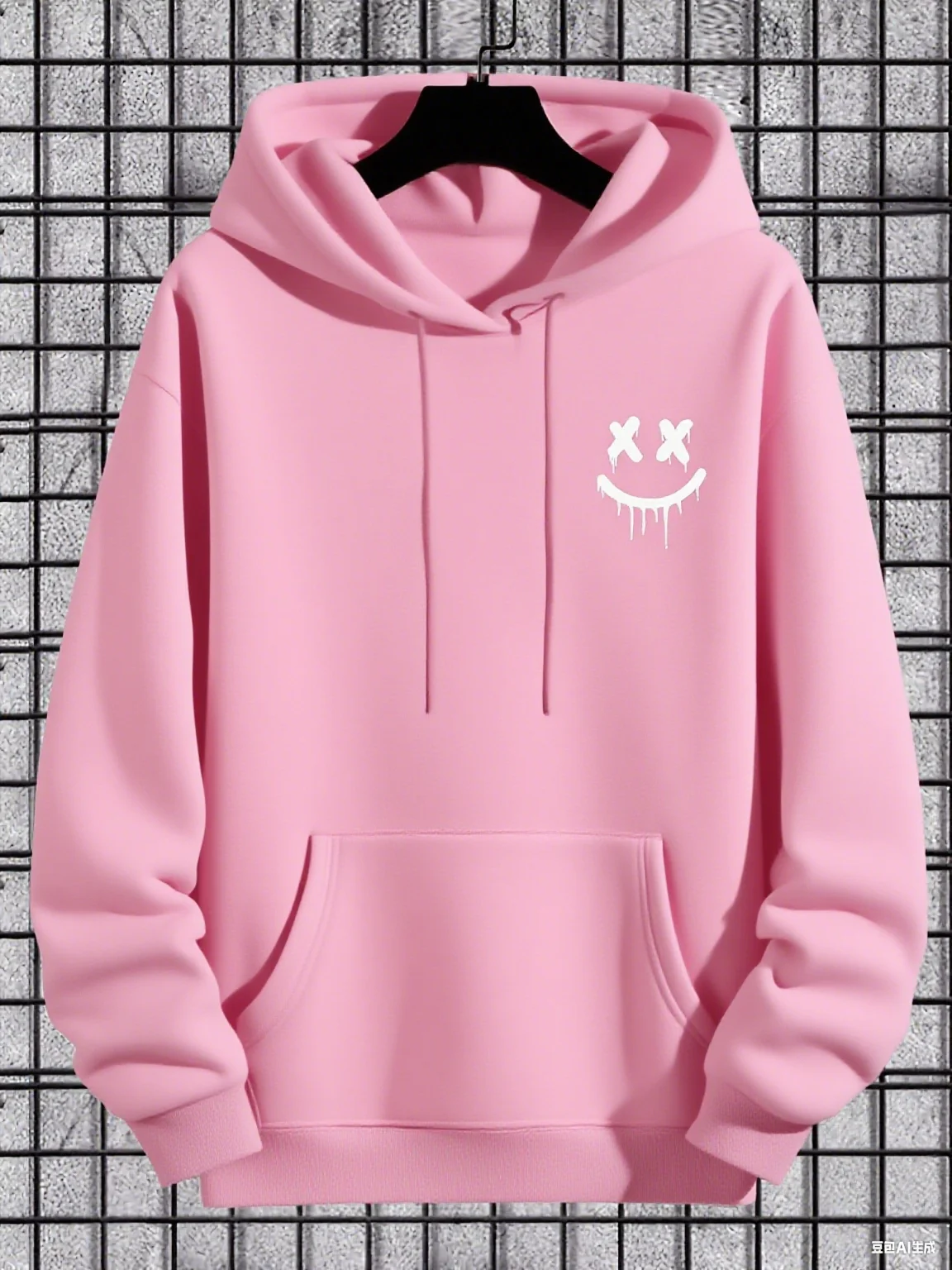 Men's Casual Hoodie with Geometric Face Design
