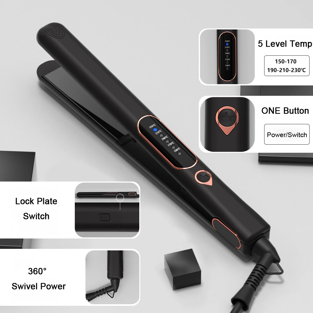 Hair Straightener Curler Tourmaline Ceramic Plate 1 Inch 230°C Professional Hair Flat Iron Salon Styling Tools Dual Voltage 5