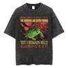 The Horrors Are Never Ending Yet I Remain Silly T-shirt Funny Japanese Style Frog Retro Washed T Shirt Men's Oversized Tees Tops 1