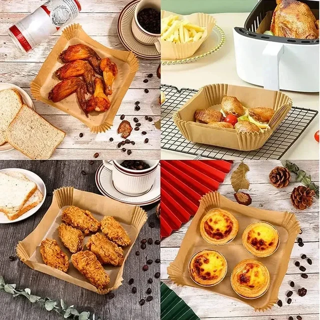 50-300Pcs Air fryer Baking Paper for Barbecue Plate Square Oven Pan Pad 23/20/16cm AirFryer Oil-Proof Disposable Paper Liner 2