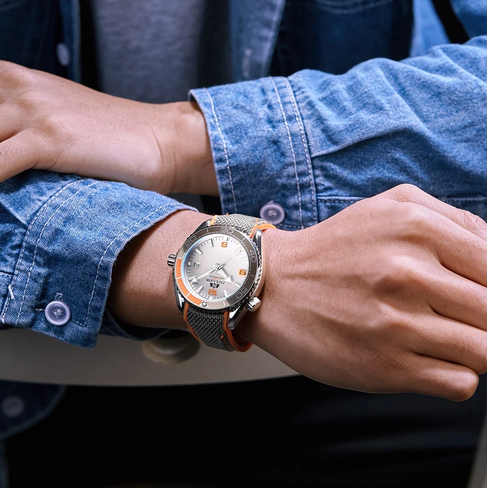 Men Automatic Self Wind Mechanical Canvas Rubber Strap Watch mechanical watch