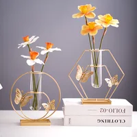 Geometric Golden Glass Vase Golden Hydroponic Vase Office Desktop Flower Arrangement Vase Living Room Desktop Decor Flower Pot 1